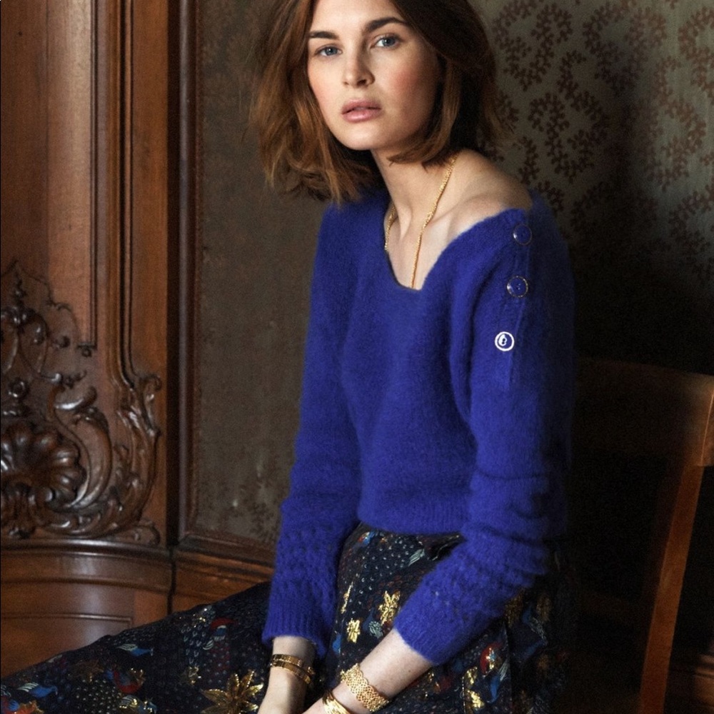 Sezane Blue Crew Neck Sweater